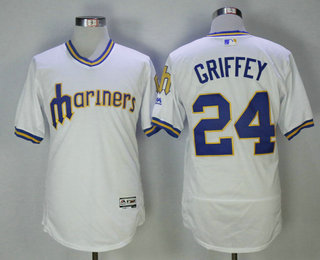 Men's Seattle Mariners #24 Ken Griffey Jr. Retired White Pullover Stitched MLB Flex Base Jersey