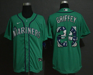 Men's Seattle Mariners #24 Ken Griffey Jr. Teal Green Team Logo Stitched MLB Cool Base Nike Jersey