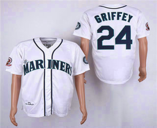 Men's Seattle Mariners #24 Ken Griffey Jr. Teal White 1995 Throwback Cooperstown Collection Stitched MLB Mitchell & Ness Jersey