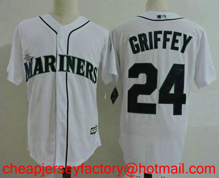 Men's Seattle Mariners #24 Ken Griffey Jr. White White Home Stitched MLB Cool Base Jersey