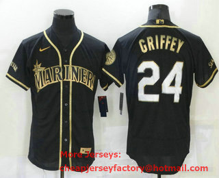 Men's Seattle Mariners #24 Ken Griffey Jr Black 2021 Golden Edition Stitched Flex Base Nike Jersey