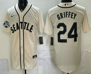 Men's Seattle Mariners #24 Ken Griffey Jr Cream 50th Anniversary Alternate Stitched Jersey