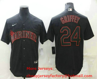 Men's Seattle Mariners #24 Ken Griffey Jr Lights Out Black Fashion Stitched MLB Cool Base Nike Jersey