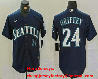 Men's Seattle Mariners #24 Ken Griffey Jr Navy Cool Base Stitched Baseball Jersey
