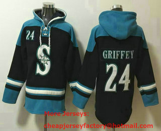 Men's Seattle Mariners #24 Ken Griffey Navy Blue Ageless Must Have Lace Up Pullover Hoodie