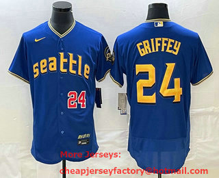 Men's Seattle Mariners #24 Ken Griffey Number Blue 2023 City Connect Flex Base Stitched Jersey 01
