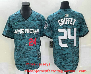 Men's Seattle Mariners #24 Ken Griffey Number Teal 2023 All Star Cool Base Stitched Jersey 01