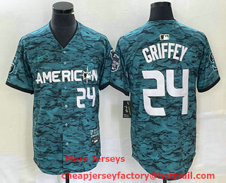 Men's Seattle Mariners #24 Ken Griffey Number Teal 2023 All Star Cool Base Stitched Jersey 02