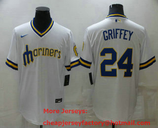 Men's Seattle Mariners #24 Ken Griffey White Cooperstown Collection Stitched MLB Throwback Jersey