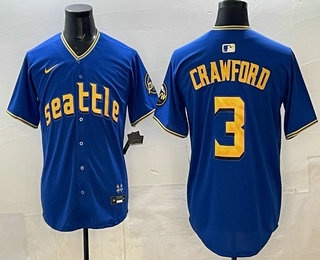 Men's Seattle Mariners #3 JP Crawford Blue 2023 City Connect Cool Base Jersey