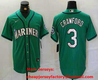 Men's Seattle Mariners #3 JP Crawford Teal Green Stitched Cool Base Nike Jersey