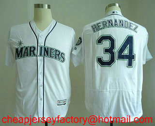 Men's Seattle Mariners #34 Felix Hernandez White Home Stitched MLB Flex Base Jersey