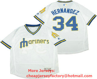 Men's Seattle Mariners #34 Felix Hernandez White Pullover Stitched MLB 1984 Turn Back the Clock Flex Base Jersey