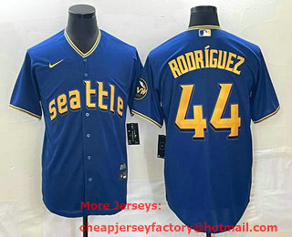 Men's Seattle Mariners #44 Julio Rodriguez Blue 2023 City Connect Cool Base Stitched Jersey