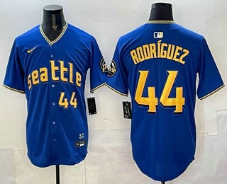 Men's Seattle Mariners #44 Julio Rodriguez Number Blue 2023 City Connect Cool Base Jersey