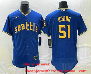 Men's Seattle Mariners #51 Ichiro Suzuki Blue 2023 City Connect Flex Base Stitched Jersey 01