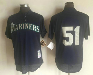 Men's Seattle Mariners #51 Randy Johnson Navy Blue Mesh Batting Practice Throwback Mitchell & Ness Baseball Jersey