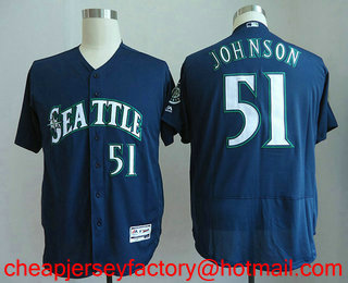 Men's Seattle Mariners #51 Randy Johnson Retired Navy Blue Stitched MLB Flex Base Jersey