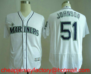 Men's Seattle Mariners #51 Randy Johnson Retired White Home Stitched MLB Flex Base Jersey