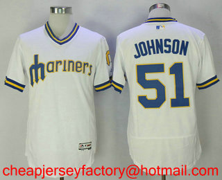 Men's Seattle Mariners #51 Randy Johnson Retired White Pullover Stitched MLB Flex Base Jersey