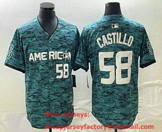 Men's Seattle Mariners #58 Diego Castillo Number Teal 2023 All Star Stitched Baseball Jersey