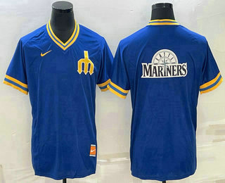 Men's Seattle Mariners Big Logo Blue Nike Cooperstown Collection Legend V Neck Jersey