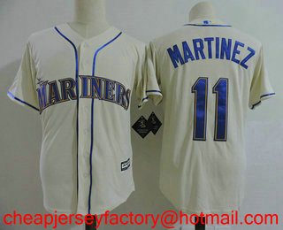 Men's Seattle Mariners Coach #11 Edgar Martinez Cream Retired Stitched Baseball Jersey