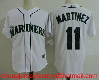Men's Seattle Mariners Coach #11 Edgar Martinez White Home Retired Stitched Baseball Jersey