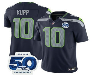Men's Seattle Seahawks #10 Cooper Kupp Navy 2025 FUSE 50th Patch Vapor Limited Stitched Jersey