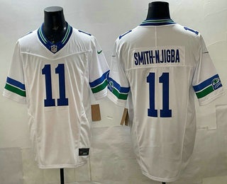 Men's Seattle Seahawks #11 Jaxon Smith Njigba Limited White Throwback FUSE Vapor Jersey