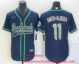 Men's Seattle Seahawks #11 Jaxon Smith Njigba Navy With Patch Cool Base Stitched Baseball Jersey
