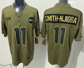 Men's Seattle Seahawks #11 Jaxon Smith Njigba Olive 2025 FUSE Salute to Service Limited Jersey