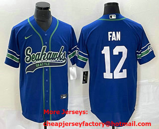 Men's Seattle Seahawks #12 Fan Blue Blue With Patch Cool Base Stitched Baseball Jersey