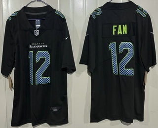 Men's Seattle Seahawks #12 Fan Limited Black Fashion Vapor Jersey