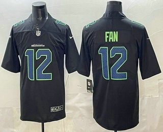 Men's Seattle Seahawks #12 Fan Limited Black Fashion Vapor Jersey