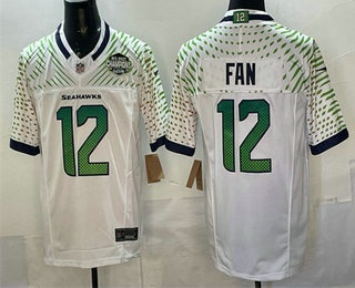 Men's Seattle Seahawks #12 Fan Limited White Rivalries FUSE NFC Champions Patch Vapor Jersey