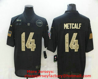 Men's Seattle Seahawks #14 D.K. Metcalf Black Camo 2020 Salute To Service Stitched NFL Nike Limited Jersey