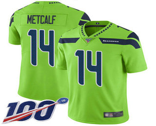 Men's Seattle Seahawks #14 D.K. Metcalf Green With 100th 2017 Vapor Untouchable Stitched NFL Nike Limited Jersey