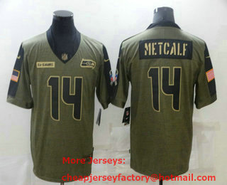 Men's Seattle Seahawks #14 DK Metcalf 2021 Olive Salute To Service Limited Stitched Jersey