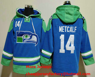 Men's Seattle Seahawks #14 DK Metcalf Blue Ageless Must Have Lace Up Pullover Hoodie