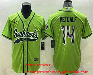 Men's Seattle Seahawks #14 DK Metcalf Green With Patch Cool Base Stitched Baseball Jersey