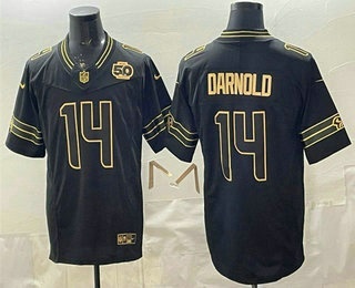 Men's Seattle Seahawks #14 Sam Darnold Limited Black Gold 50TH FUSE Vapor Jersey