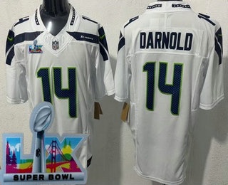 Men's Seattle Seahawks #14 Sam Darnold Limited White Super Bowl LX FUSE Vapor Jersey