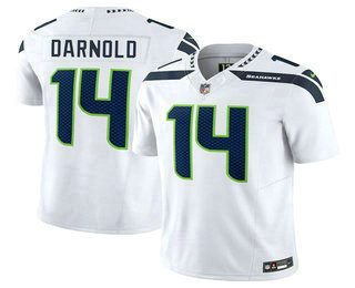 Men's Seattle Seahawks #14 Sam Darnold White FUSE Vapor Stitched Jersey