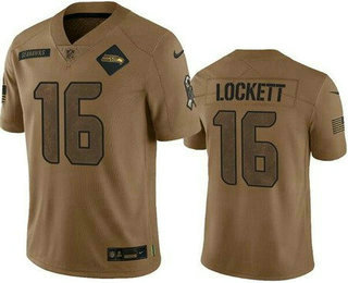 Men's Seattle Seahawks #16 Tyler Lockett Limited Brown 2023 Salute To Service Jersey