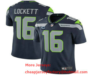 Men's Seattle Seahawks #16 Tyler Lockett Navy Blue With 1 star C Patch Navy Vapor Untouchable Limited Stitched Jersey