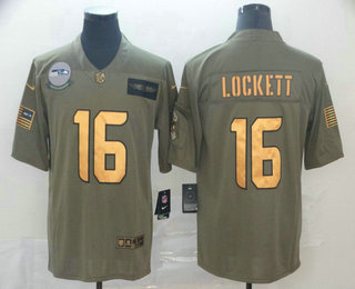 Men's Seattle Seahawks #16 Tyler Lockett Olive Gold 2019 Salute To Service Stitched NFL Nike Limited Jersey