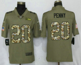 Men's Seattle Seahawks #20 Rashaad Penny Olive With Camo 2017 Salute To Service Stitched NFL Nike Limited Jersey