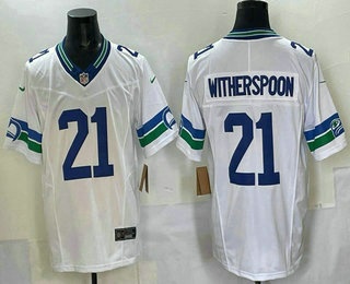 Men's Seattle Seahawks #21 Devon Witherspoon Limited White Throwback FUSE Vapor Jersey