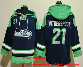 Men's Seattle Seahawks #21 Devon Witherspoon Navy Blue Ageless Must Have Lace Up Pullover Hoodie